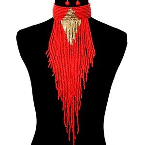 Bead Drop Choker Necklace Set